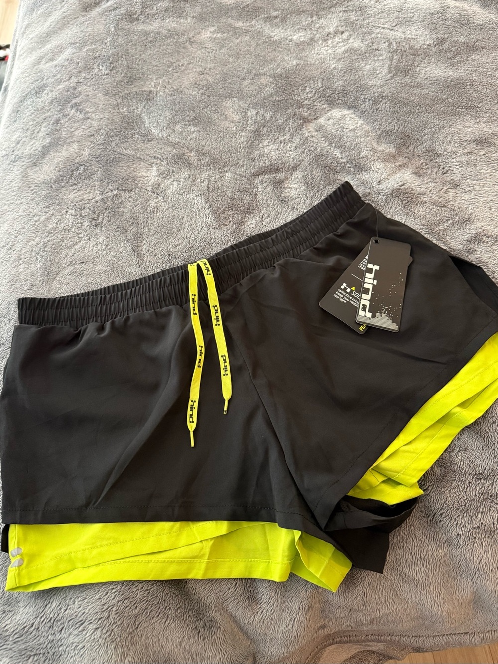 Hind Black & Neon Yellow Women’s Athletic Shorts